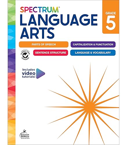 Spectrum Language Arts 5th Grade Workbook, 5th Grade Books Covering Parts of Speech, Punctuation, Sentence Structure, English Grammar, Vocabulary, Language Arts 5th Grade Curriculum