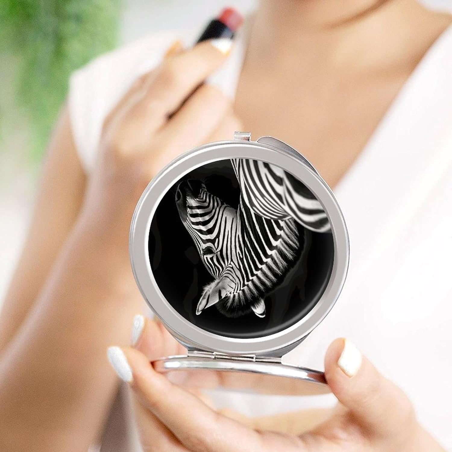 Black & White Zebra Portable Makeup Mirror, Sided Travel Hand Mirror Mini Folding Mirror for Precise Makeup Women Daily Use