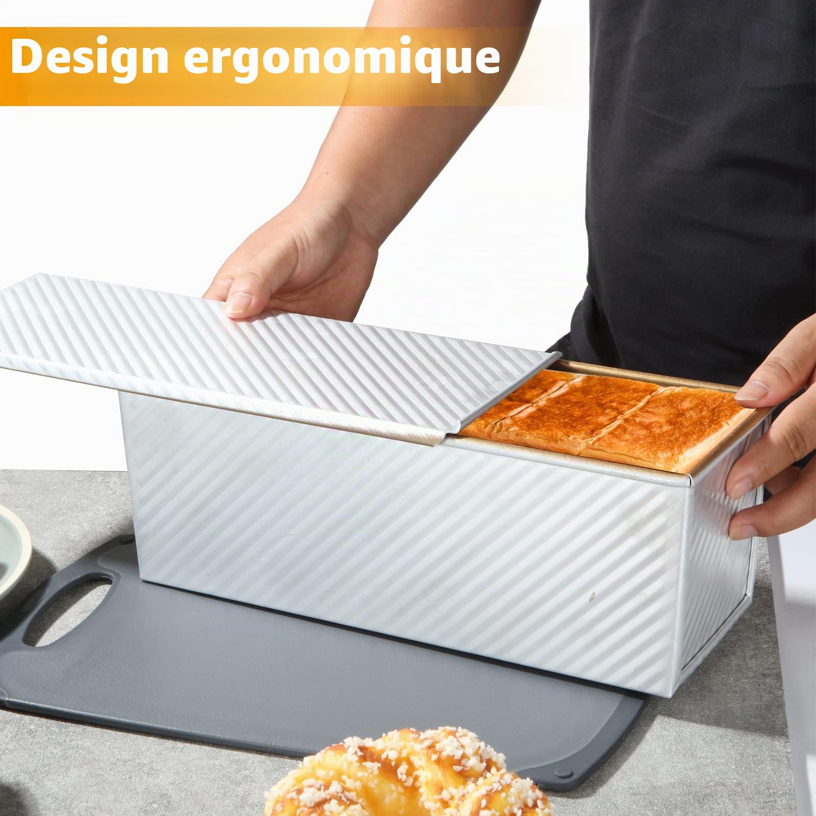 JMIATRY Grand moule à pain Pullman avec couvercle, 1 000 g, anti-adhésif pour la cuisson, 34 x 13,5 x 12 cm, moule à pain en alliage d'aluminium pour la cuisson au four