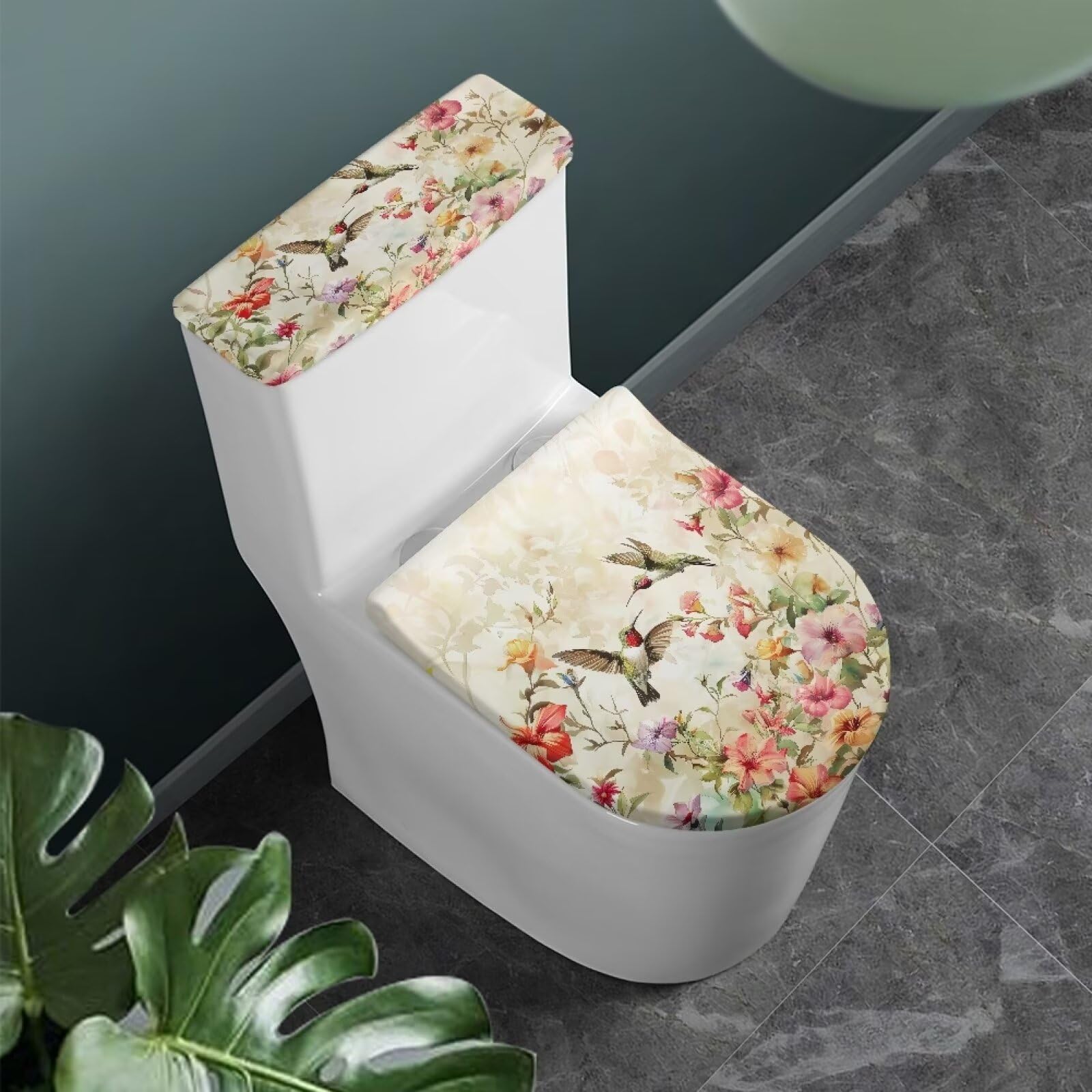 Wiryuouvt Flower Toilet Seat Cover Hummingbird Toilet Seat Covers for Bathroom Stylish Clean Decor for Bathroom Toilet Cover Seat Toilet Bowl Cover Seat Fits Most Toilet Covers Decor