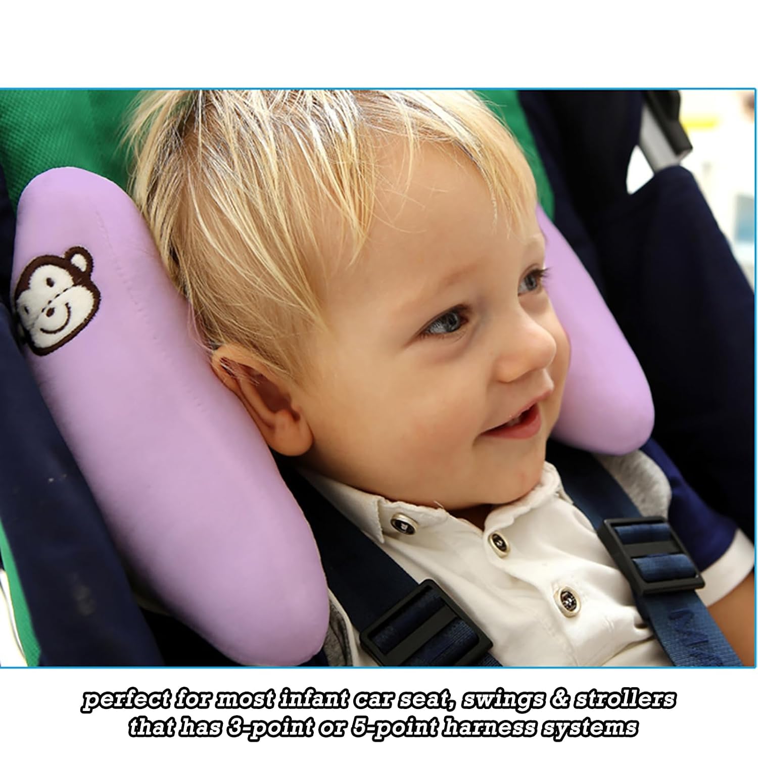 Baby Pillow for Travel, Adjustable Head Neck Support for Car Seats for Newborn, Banana Stroller Pillow for Toddler, Comfortble Head Support Head Protection Pillow, Purple