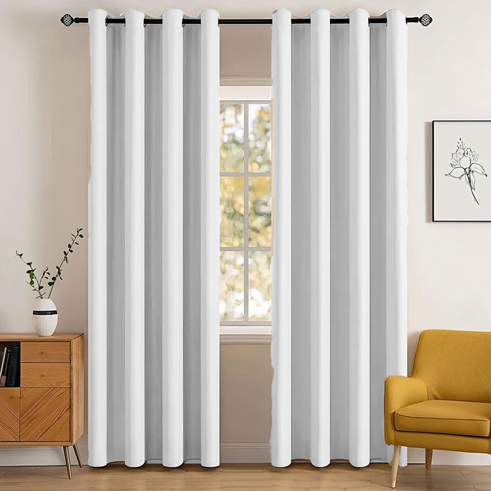 Occultant Rideau 120 x 160 cm Opaque, Impermeable Rideaux Salon Isolant Anti Froid, Esthétiques Chambre Maison Salon Intérieurs, Porte, Blanc