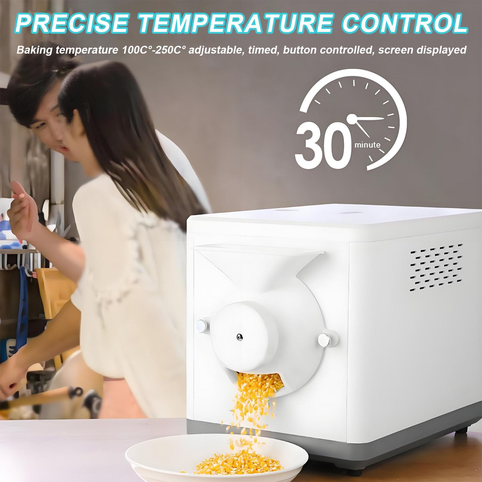 Automatyczna palarka do kawy ziarnistej, 1500 g ziaren kawy do użytku domowego, do pieczenia ziaren kawy, regulowany czas i temperatura