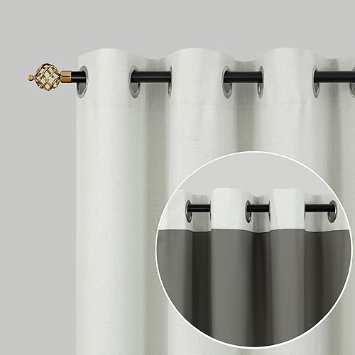 Miniatura 8 de Cortinas opacas de lino de 84 pulgadas de largo, juego de 2 paneles para sala de estar, cortinas opacas con aislamiento térmico y ojales de 84