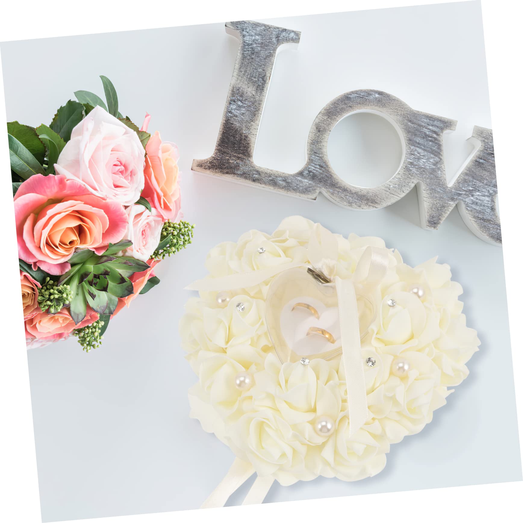 SOIMISS 5pezzi Cuscino Portafedi Elegante Forma Di Cuore Con Decorazioni Scatola Per Anelli Da Matrimonio Accessori Nuziali Per Sposi e Fidanzamenti