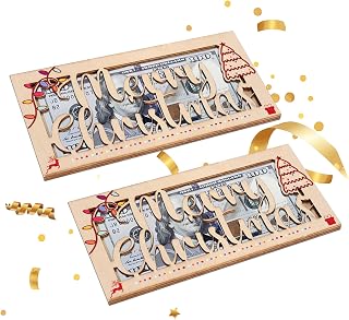 GlyinnHe 2pcs Christmas Money Holder Xmas Cash Holder Wooden Cash Envelope Money Wallet Xmas Cash Gift DIY Money Clip for Xmas Winter Holiday Birthday Party Favor Supplies