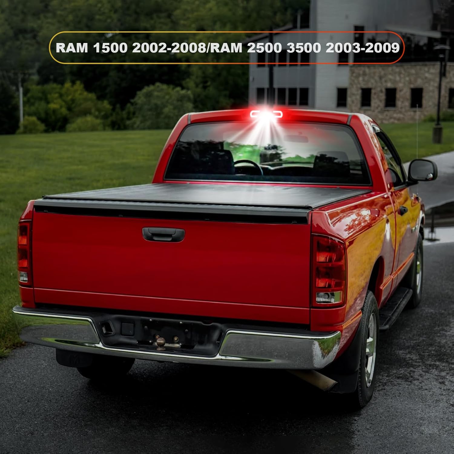 R&F Auto LED Strobe Third Brake Light Compatible With Ram 1500 2500 3500, 2003-2009, Red High Mounted Stop Lights with Seal Foam Gaskets Roof Cargo Light Pickup Truck