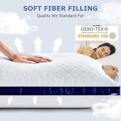 Miniatura 3 de Juego de 2 almohadas de tamaño estándar, almohadas refrescantes de calidad de hotel, paquete de 2 para dormir de espalda, estómago o de lado,