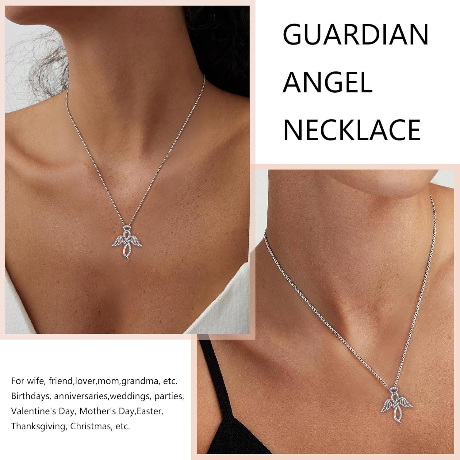 925 Sterling Silver Guardian Angel Pendant Necklace for Women with Birthstone Cubic Zirconia Little Angel Pendant Necklace Jewelry 18 inch Chain - Image 2