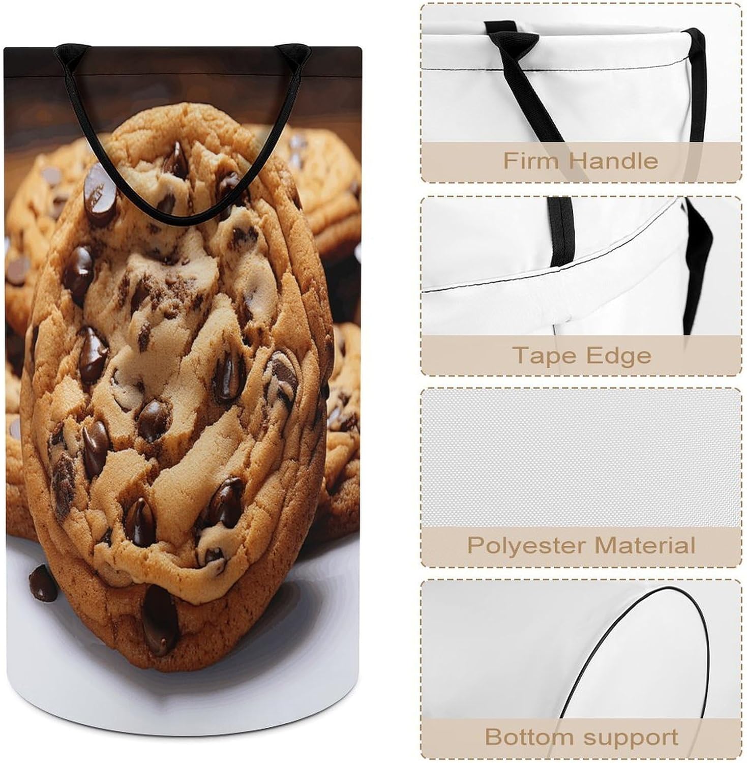 Chocolate Cookie Laundry Basket Large Foldable Laundry Hamper with Handles Freestanding Collapsible Clothes Basket Waterproof Portable Dirty Clothes Hamper for Bathroom 86L