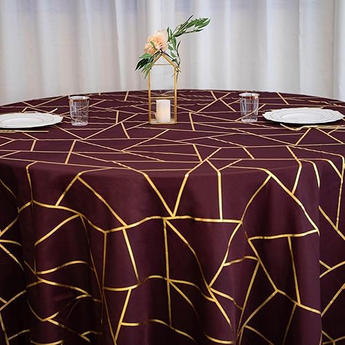 Miniatura 8 de Efavormart - Mantel redondo de poliéster de 120 pulgadas con patrón geométrico dorado