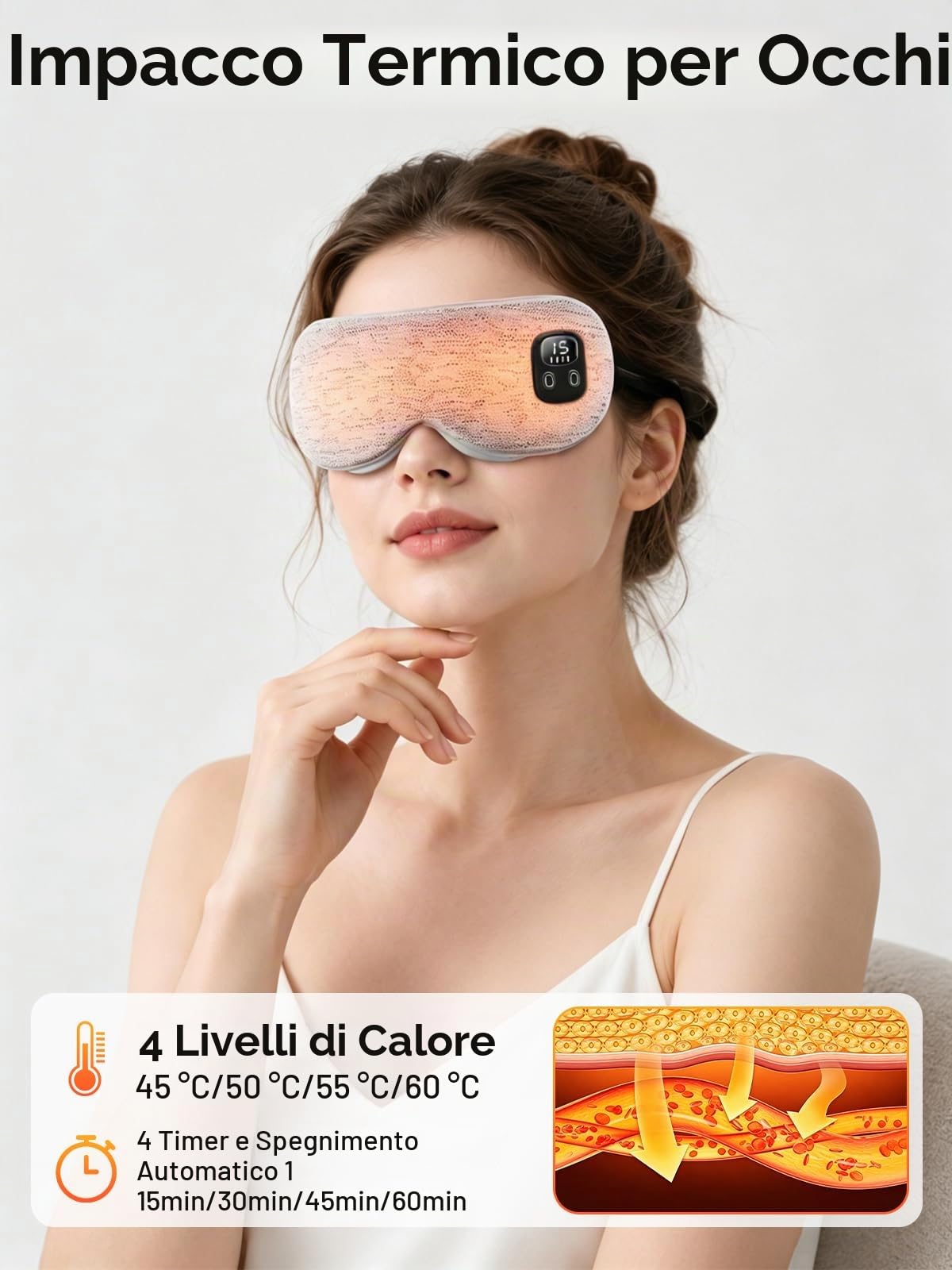EASICUTI Maschera per gli occhi riscaldata, senza fili, per il trattamento di blefarite e occhi secchi, sollievo dall'emicrania, temperatura e timer a 4 livelli, copertura lavabile per dormire, viaggi