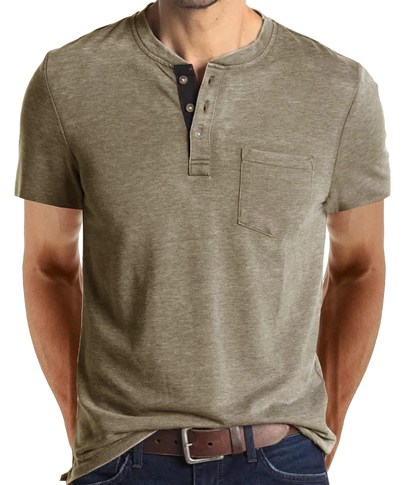 SEAURMens Short Sleeve Henley T-Shirt Basic Henley T-Shirt 3 Button Placket Plain T-Shirts Regular fit Tee Shirt Casual T-Shirt,XL