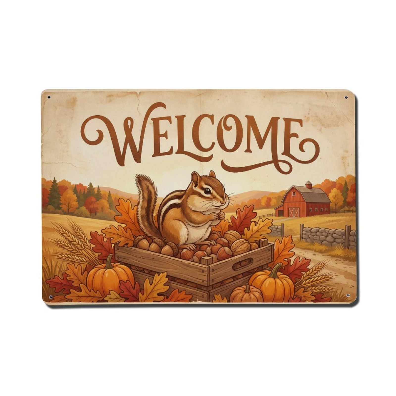 Vintage Welcome Chipmunk Country Living Metal Tin Sign