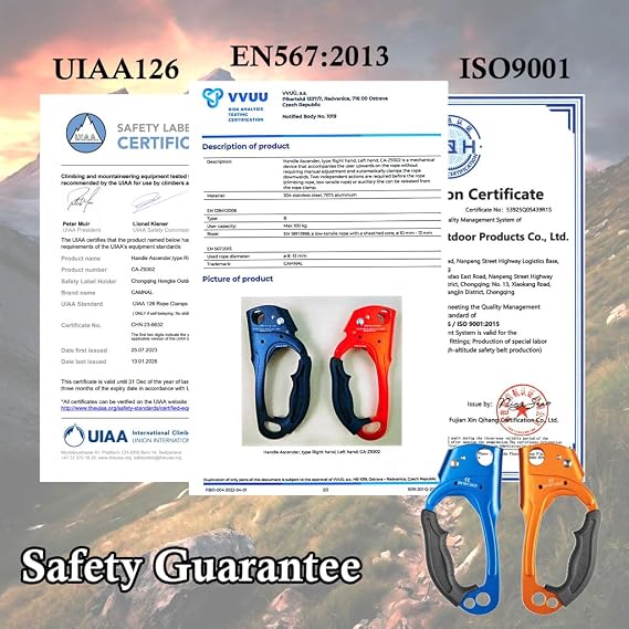 Zeluga Quick Up Rope Ascender for Both Hand, UIAA & ISO & CE Certified Hand Ascender, Rope Clamp for 8~13MM Rope