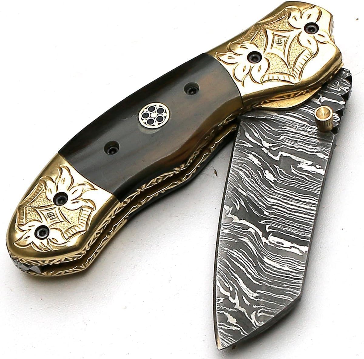 PAL 2000 KNIVES Coltello tascabile pieghevole in acciaio Damasco fatto a mano personalizzato con fodero 8904