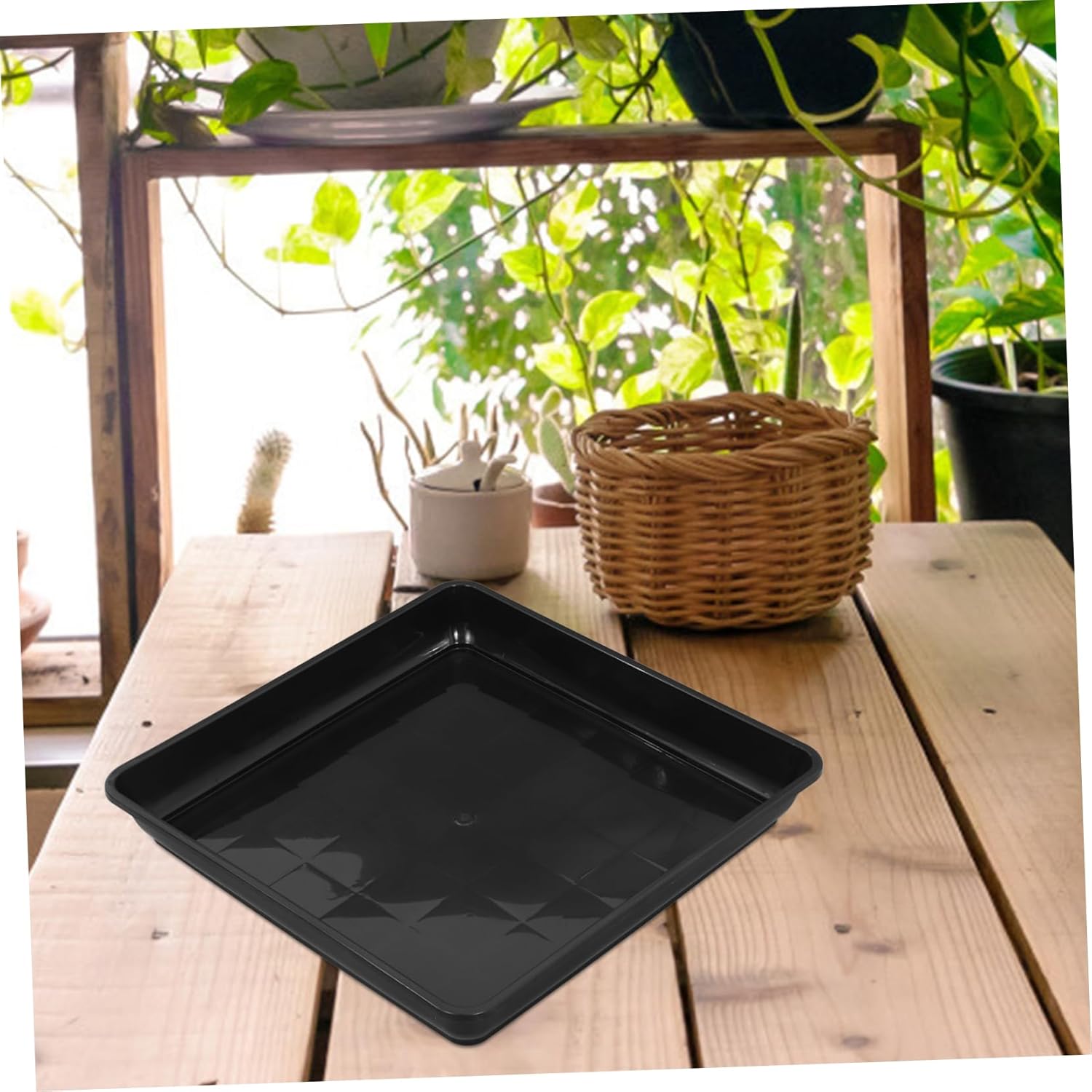 2Pcs Thick Square Plant Saucers for Indoor/Outdoor Use Heavy Duty Plastic Drip Trays Water Catching Design for Potted Plants and Flower Pots
