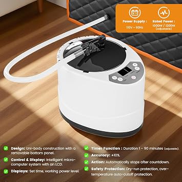 Steam Sauna 1200W/3L, Remote/Timer, Chair+Mat, Deep Sweat+Relax 90×90×180cm