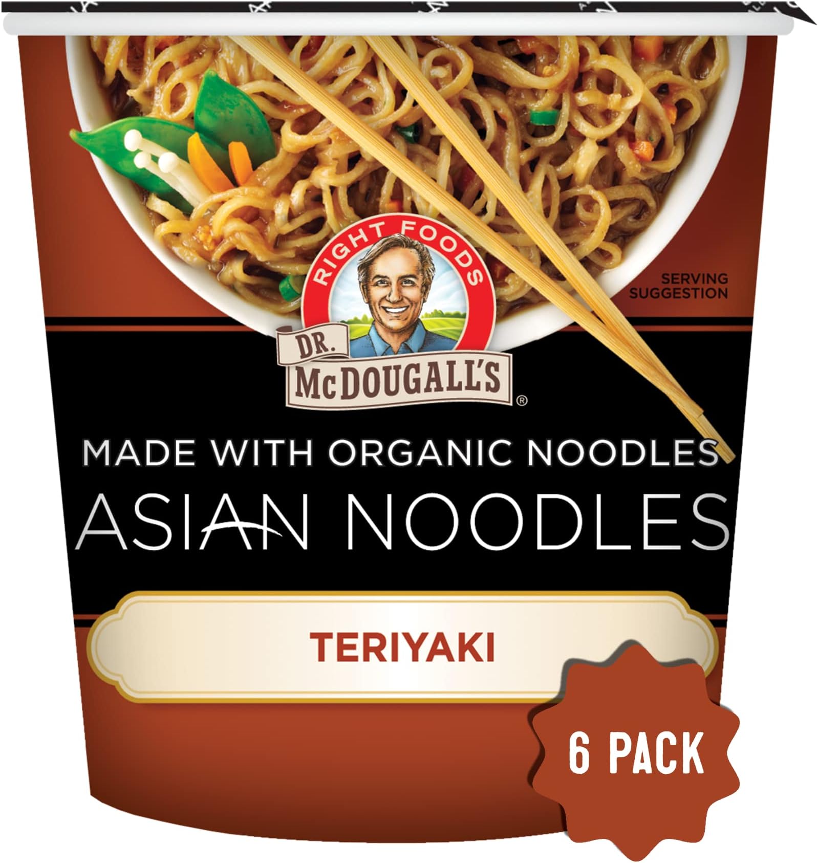 Dr. McDougall's Teriyaki Noodle - Organic Asian Noodles - Vegan - Instant Ramen Noodle Cups - Vegetarian Ramen - 1.9 Ounces - Pack of 6