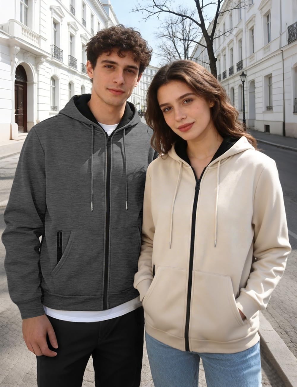 Mens Zip Up Hooded Sweatshirt Casual Long Sleeve Hoodies Fashion Drawstring Sweatshirts with Kanga Pockets - Image 4