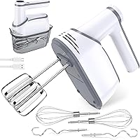 binRoc Cordless Hand Mixer: 12-Speed Rechargeable Electric Mixer with 6 Stainless Steel Attachments & Storage Case (White)