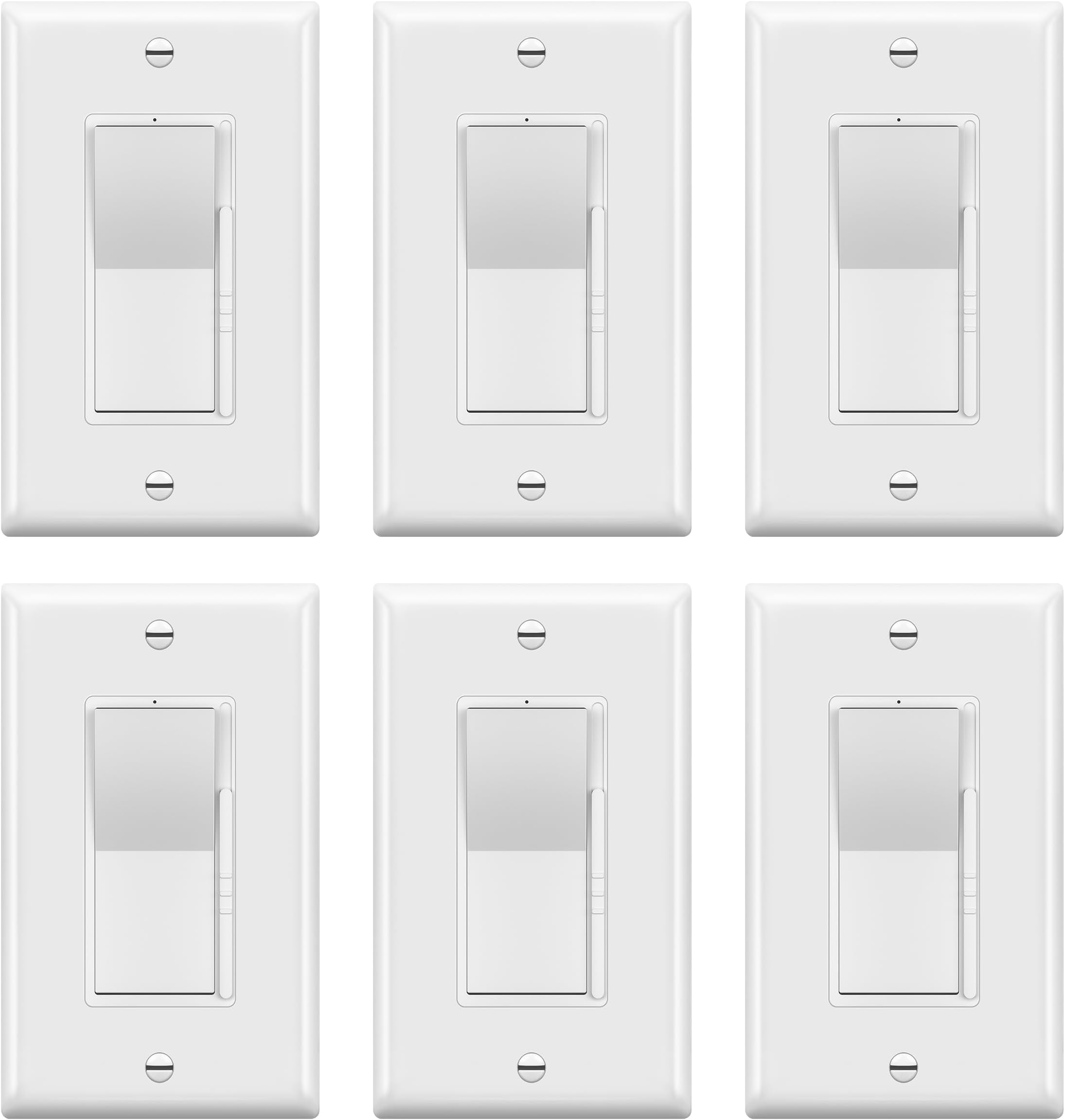 Dimmer Light Switch, LED Dimmer Switches for 300W Dimmable LED/CFL Lights and 600W Incandescent/Halogen,Full Range Dimming, Single Pole/3-Way, Wall Plate Included, UL Listed, 6 Pack,White