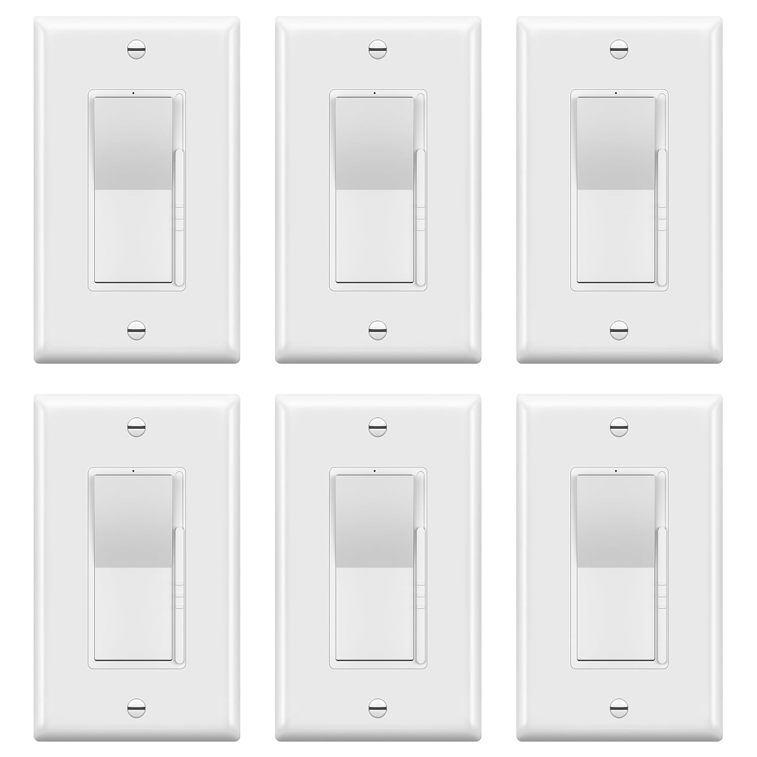 TOPGREENER Dimmer Light Switch, LED Dimmer Switches for 300W Dimmable LED/CFL Lights and 600W Incandescent/Halogen,Full Range Dimming, Single Pole/3-Way, Wall Plate Included, UL Listed, 6 Pack,White