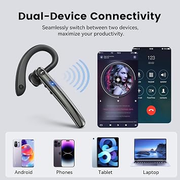 Bluetooth Headset V5.3, Bluetooth Earpiece Handsfree with Dual Noise Canceling Mic Mute, Wireless Headset with 18H Playtime, Dual Pairing Function, Headphones for Business/Office/Trucker/Driving/Work