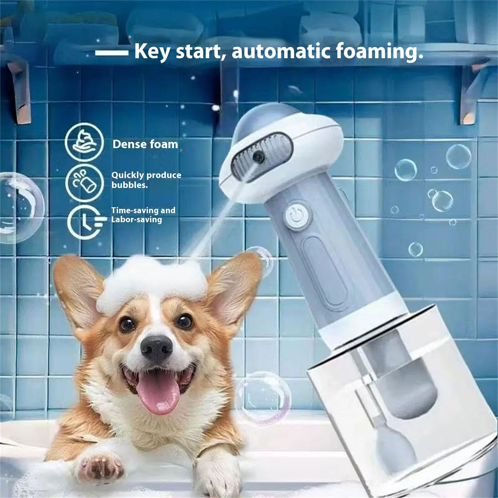Badeschaum-Maschine für Hunde und Katzen, schnelle Sprudel-Technologie, wassereffizientes Design, Haustier-Seifenspender für Zuhause, Baden, elektrischer Haustier-Seifenspender
