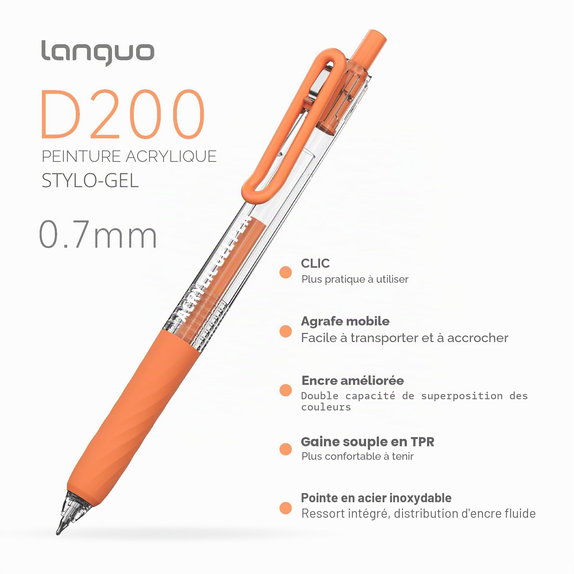 Languo Stylos Gel Acryliques Rétractables pour Coloriage, Ensemble de 36 Stylos de Peinture Acrylique à Cliquer avec Pointe de 0,7 mm, Stylos Gel Colorés pour Papier Noir, Roche, Verre, Tissu