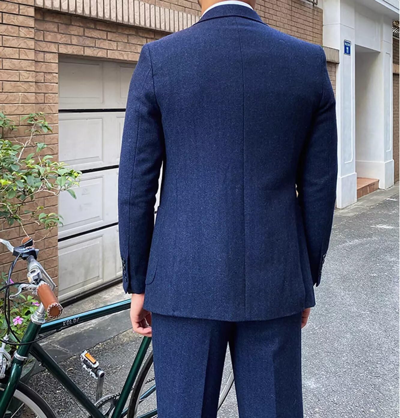 Men's 3 Piece Tweed Suit Herringbone Slim Fit Wool Blend Tuxedos Set Vintage Work Wedding Business Jacket Blazer Vest Pants Size 42