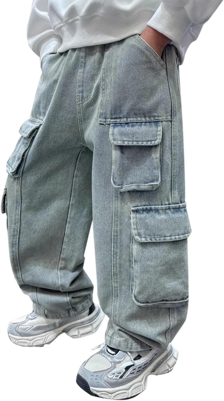 Boys Baggy Jeans Casual Straight Wide Leg Denim Pants Elastic Waist Loose Y2k Cargo Pant Fashion Fall Trousers Streetwear