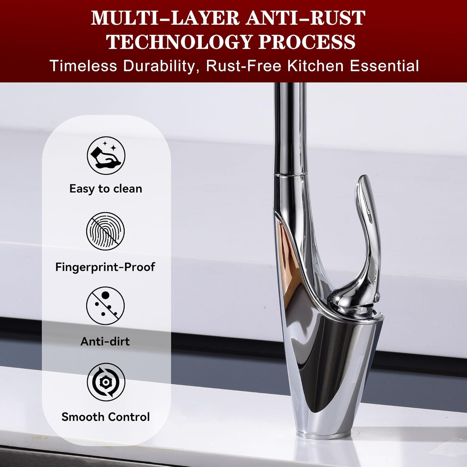 sumerain Kitchen Faucet with Pull Down Sprayer, Modern Single Handle Single Hole Kitchen Sink Faucet Chrome,Stainless Steel