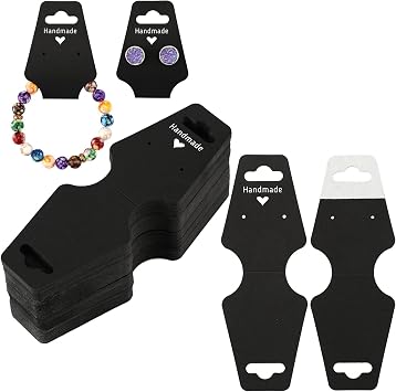 joycraft 100Pcs Bracelet Display Cards, 4.7x1.7 inch Self Adhesive Necklace Display Cards, Black Jewelry Holder Cards, Sturdy Hanging Jewelry Cards for Earring, Bracelet, Necklaces, Scrunchies