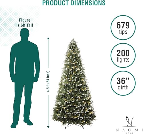 Miniatura 2 de Naomi Home White Tip - Árbol de Navidad artificial con luces, árbol de Navidad preiluminado, árbol de Navidad de abeto de pino con puntas pintadas
