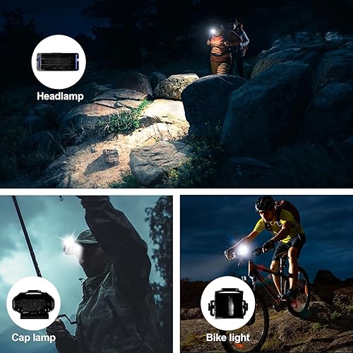 Miniatura 6 de Linterna frontal con sensor de movimiento con linterna de enfoque giratoria, 7 modos de luz COB de 1000 lúmenes, verdadero tiempo de funcionamiento