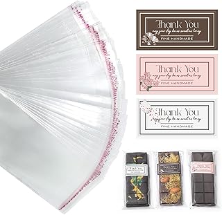 LUXCONE Chocolate Bar Wrappers, 2.5 x 7.1 inch Candy Bar Wrappers, 100pcs Self Adhesive Wax Melt Bags Packaging With 104pcs Stickers - Buy now