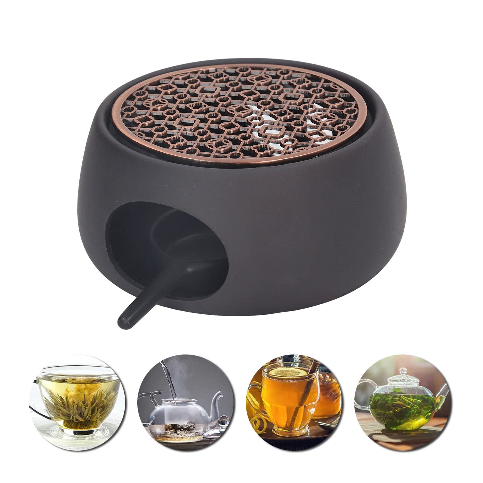 Teapot Warmer, Ceramic Teapot Heating Warmer Base Tea Pot Heater with Candle Holder and Iron Pad Universal Tea Warm Stove for Heating Tea Coffee Tea (C)