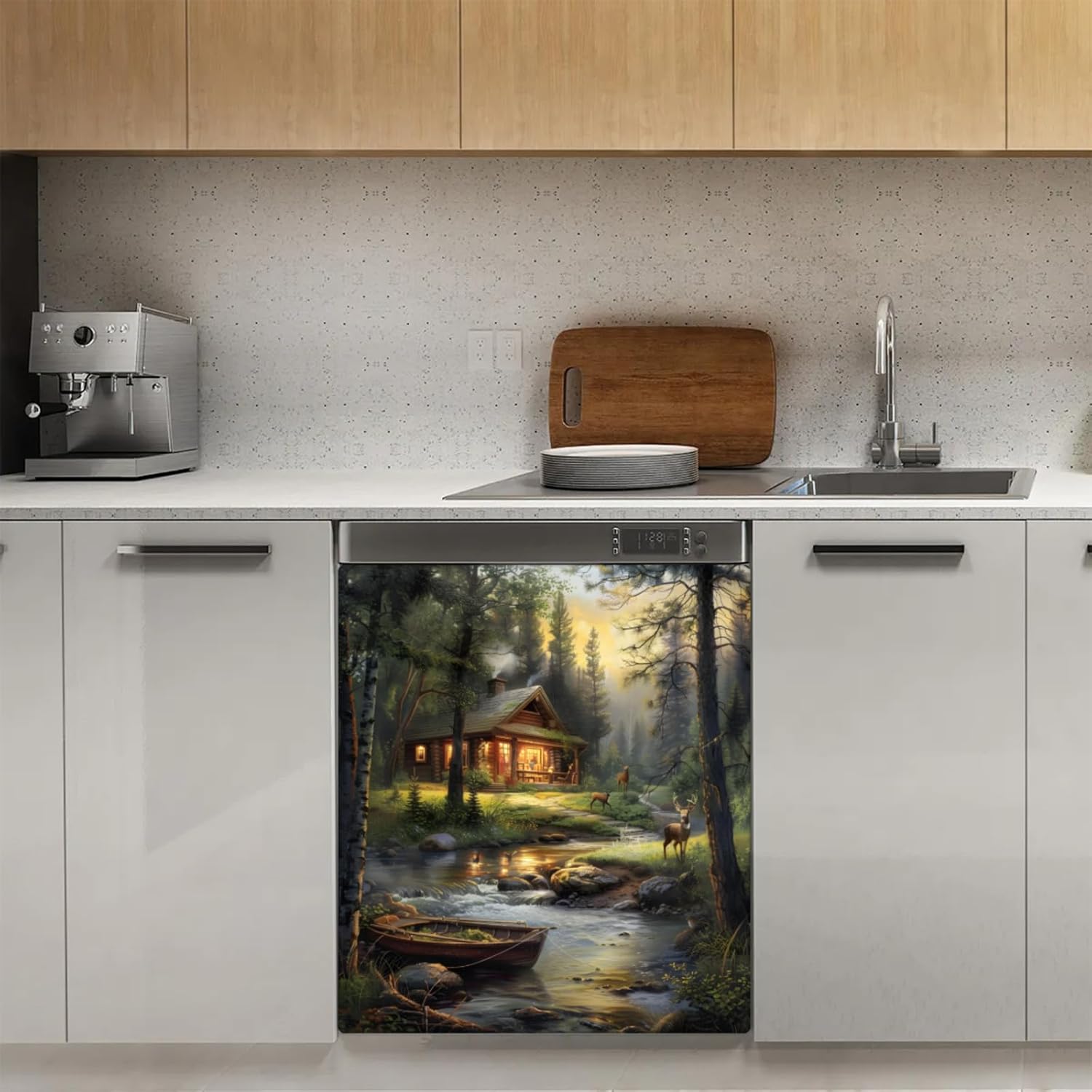 Dishwasher Magnetic Cover Kitchen Decor, Forest House Dishwasher Magnet Sticker Trimmable Refrigerator Magnetic Sticker Home Appliances Magnet Decorative Decal Sheet 23 x 26 Inch,A-562
