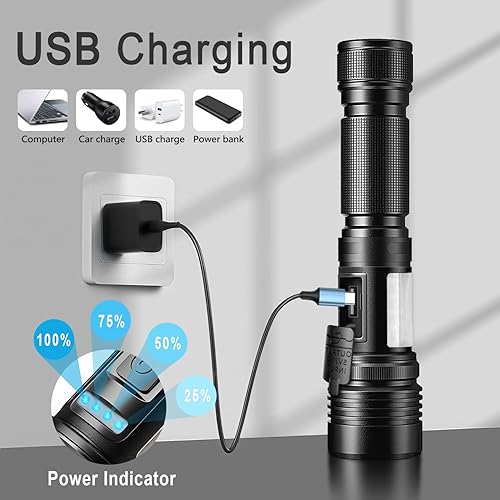 Miniatura 6 de Subleef Linterna LED recargable, lúmenes altos, 7 modos, impermeable, magnética, de mano, para emergencias al aire libre, senderismo, camping