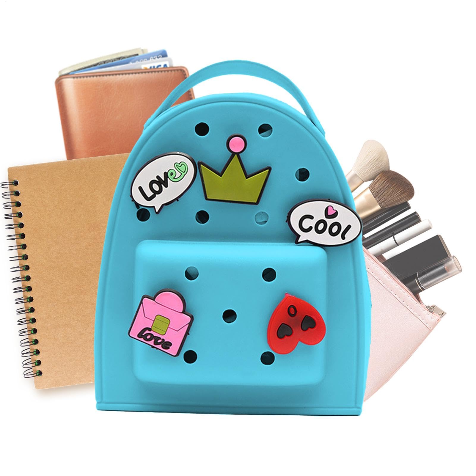 Sac à dos en silicone bleu imperméable style gelée avec bretelles réglables pour enfant
