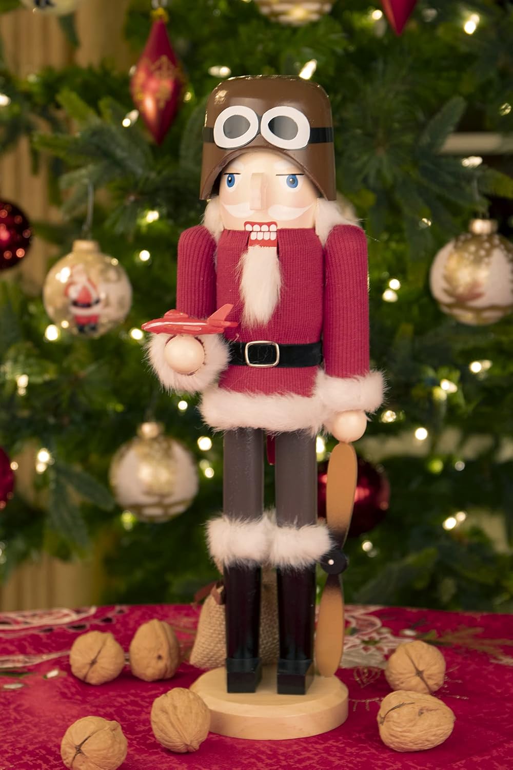 Clever Creations Pilot 15 Inch Traditional Wooden Nutcracker, Festive Christmas Décor for Shelves and Tables