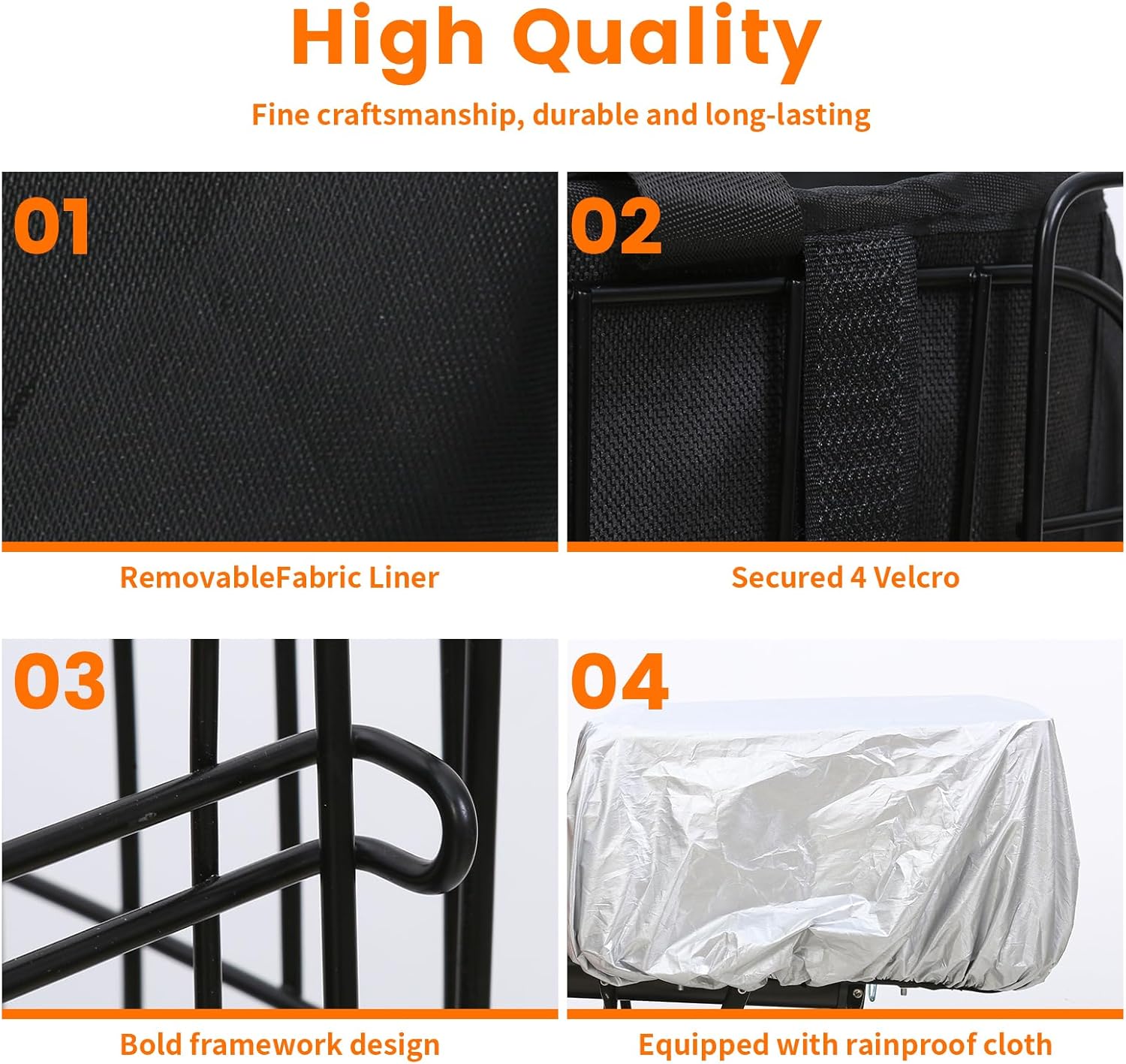 Bike Basket Rear Folding Large Bicycle Rear Basket with Removable Liner Bag and Waterproof Cover Large Capacity Ebike Rear Basket Metal for Adult Women/Men Carrying Dogs Pets Fruit & Grocery