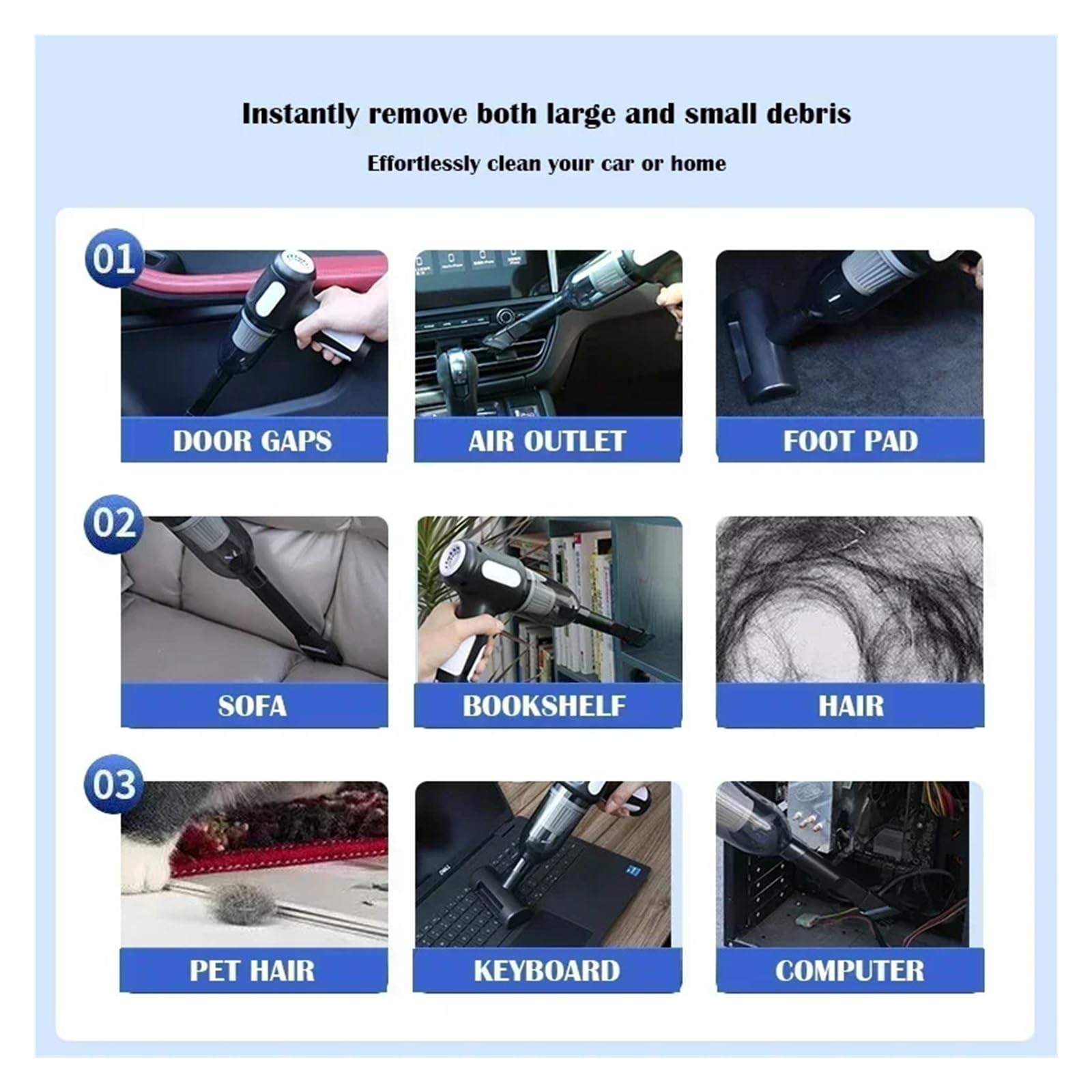 Odkurzacz Samochodowy 120000PA Silne Ssanie Dwufunkcyjny Accessoire Voiture Ręczna Bezprzewodowa Mini Dmuchawa Do Sprzętu Domowego(L3 Pro White)