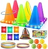 Light Up Throwing Game Outdoor Games for Children Party Throwing Games Ring Toss Game Rings Throwing Game with LED Pylons and LED Bean Bags Garden Toy Gift for Boys Girls from 3 4 5 6