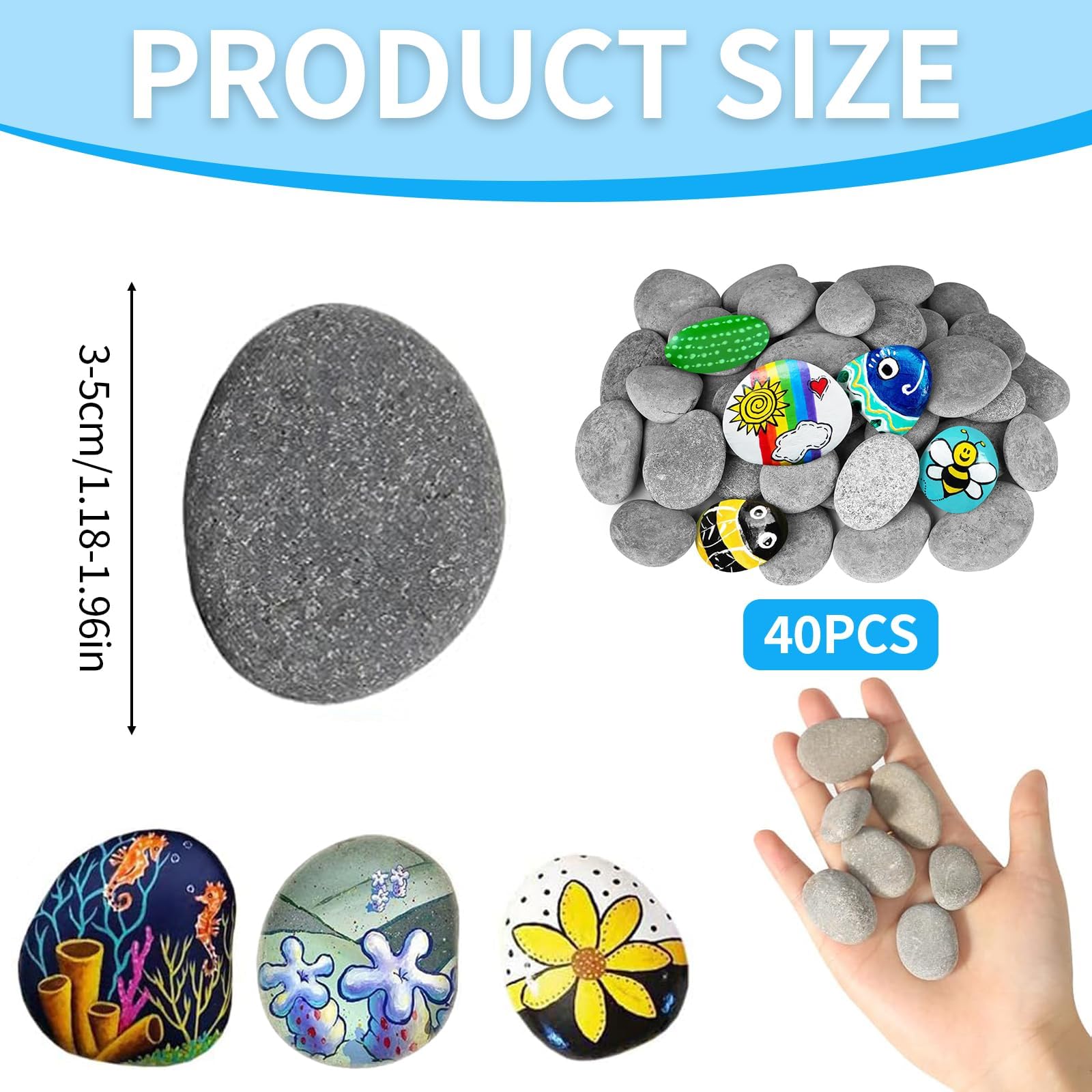 NCOALE 40 pcs Pebbles for Painting 3-5 cm Flat Rocks for Painting Smooth Natural Rocks Decorative Stones for Garden DIY Craft School - Image 2