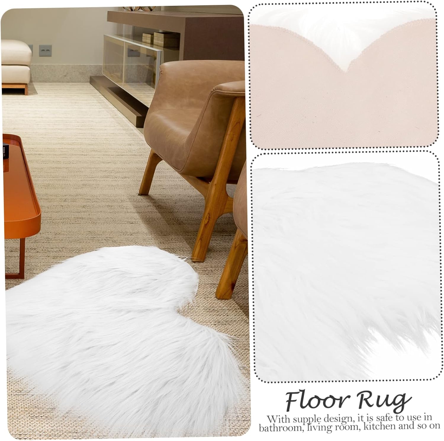 PRETYZOOM Faux Fur Heart Shaped Rug Soft Plush Decorative Floor Mat Non-Slip Area Rug for Living Room Bedroom and Nursery