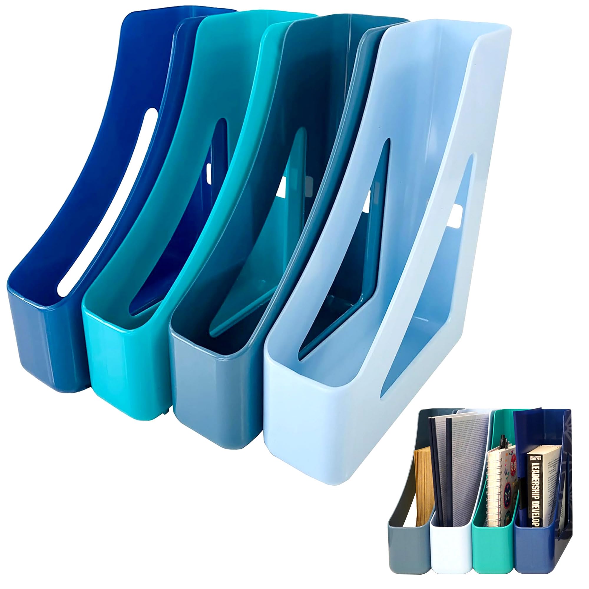 Deflecto Cool Breeze Set of 4 x A4 Magazine File In Deep Blue and Aqua Tones - Desktop File Organise - A4 File Holder Magazine Storage - Desk File Organiser -A4 Document Holders Magazines - CP038YTCB
