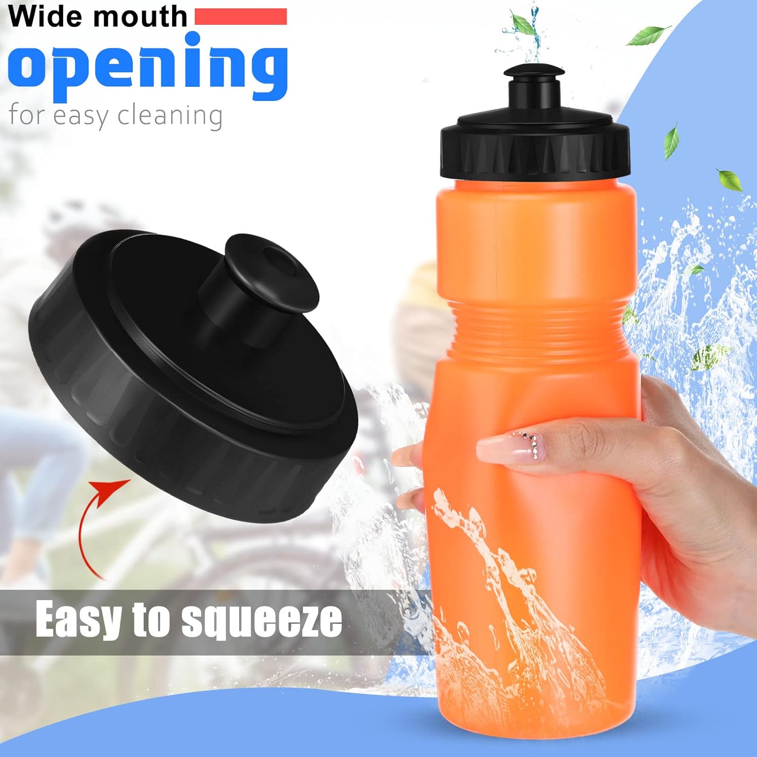 Sunnyray 10 Pcs Squeeze Sports Water Bottle 23 oz Reusable Blank Plastic Sports Water Bottle with Pull Top Cap for Adults Fitness Bike, Dishwasher Safe(Multi Colors) - Image 3