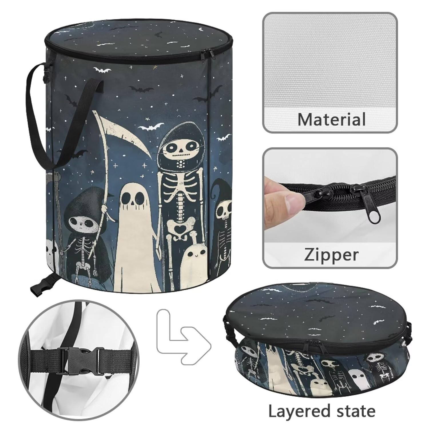 Halloween Ghost Bathroom Trash Can with Lid Outdoor Trash Cans for Patio Waterproof Collapsible Bedroom Garbage Can Decorative Easy to Use